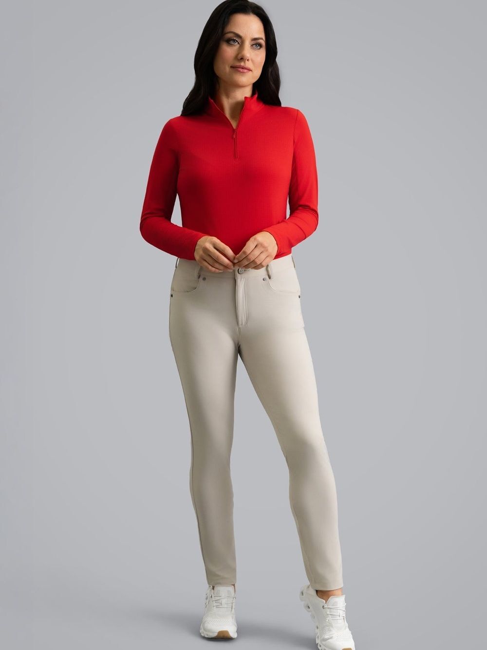 Ibkul Womens 5 Pocket Performance Pant XL Tan Beige Khaki Golf Athleisure